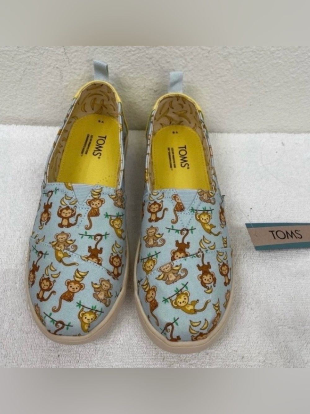NWT New Toms Girl Alpargata Blue Monkey Business Print Canvas Shoes Size 6 Youth